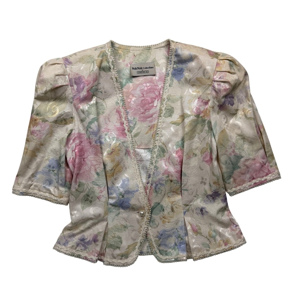 Vintage 80s Nah Nah Jonathan Tait Floral Brocade Pearl Jacket Size Small